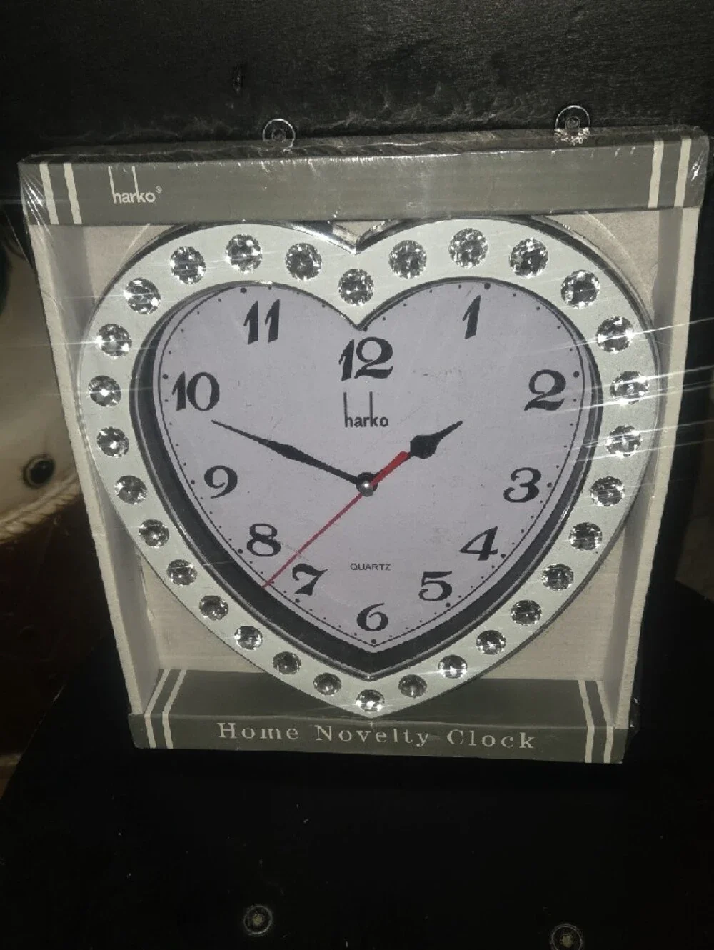 NIB Harko Heart-Shaped Rhinestone Wall Clock